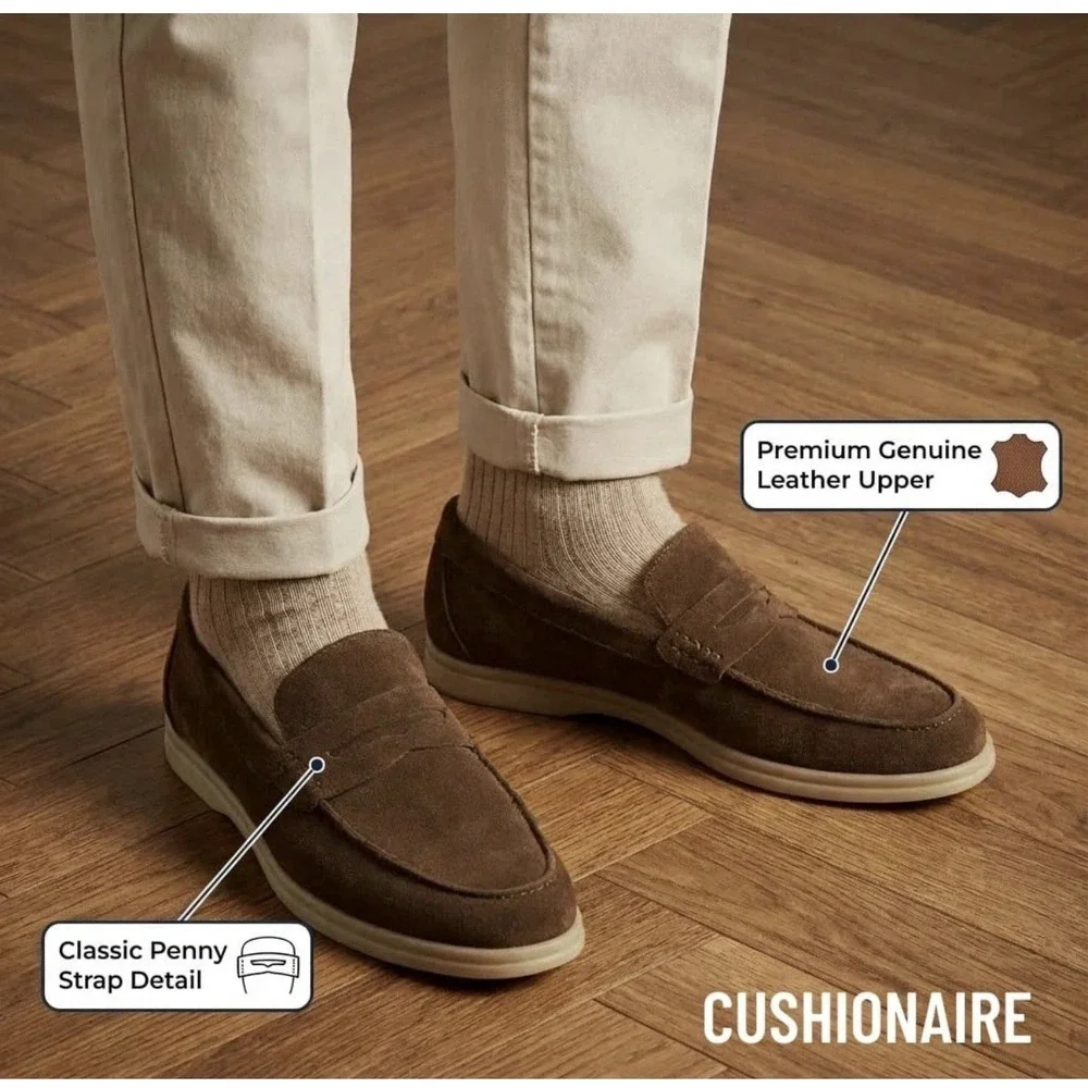 Cushionaire Men's Selby Genuine Leather Slip-On Casual Penny Size 13 Brown Suede